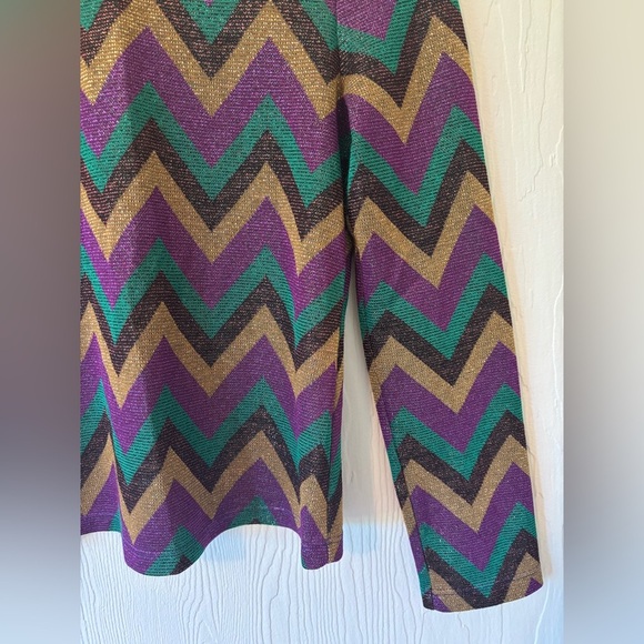 70’s Inspired Disco Metallic Multicolour Zig Zag Flare One Piece Jumpsuit Set - Picture 11 of 16
